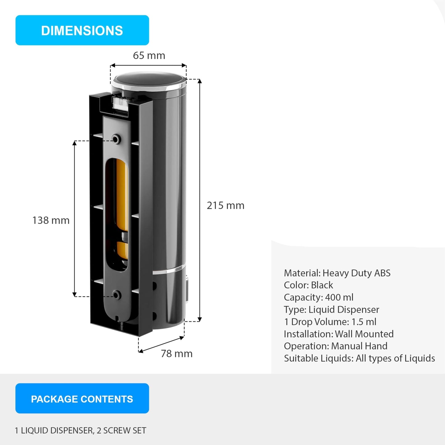 400 ml Wall Mounted Black Gold manual Soap Dispenser
