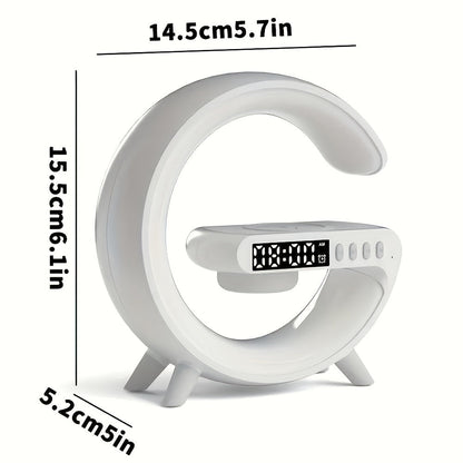 G Shaped Wireless Charger Stand Alarm Clock Bluetooth Speaker RGB Night Light Lamp Fast Charging Station Dock.
